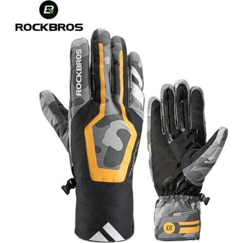 ROCKBROS Cycling Gloves Winter Windproof Waterproof Motorcycle MTB Gloves Men Touch Screen Electric Bicycle Scooter