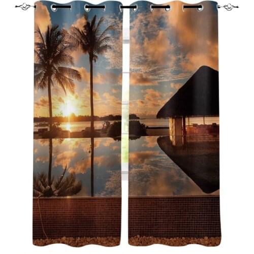 Beach Sunset Coconut Tree Sea Curtains For Living Room Modern Window Curtains For Bedroom Curtains Drapes Blinds