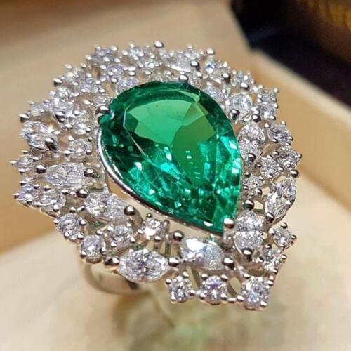 MENGYI Large Water Drop Green Zircon Stone Rings For Women Luxury Austrian Crystal Engagement Rings Exaggerated Bridal Jewelry
