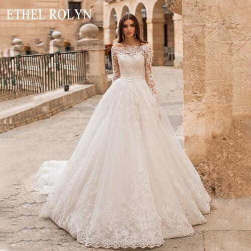 ETHEL ROLYN Princess Wedding Dress 2021 Romantic Boat Neck With Jacket Beaded Appliques Bridal Gowns Vintage Robe De Mariee