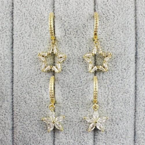 10pair/lot Fashion plated earring ,plated copper cute star/flower shape cz earring,new women love earrings wholesale