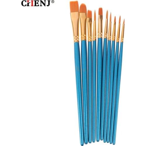 10Pcs/set Artist Paint Brush Set Nylon Hair Watercolor Acrylic Oil Painting Brushes Drawing Art Supplies