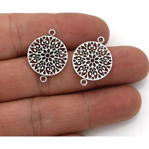 JAKONGO 10pcs Antique Silver Plated Round Flower Connector for Jewelry Making Bracelet DIY Accessories 18mm