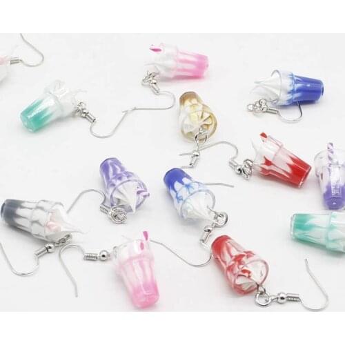 2021 resin simulation 3D ice cream milk teacup pendant earrings jewelry DIY decoration