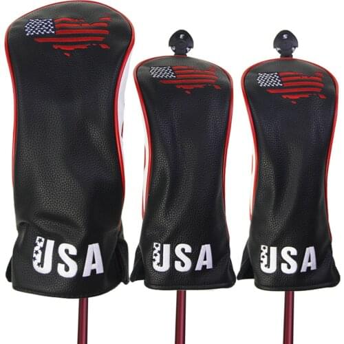 3pcs Golf Wood Headcover PU Leather Driver Head Cover Protector Sleeve No.Tag