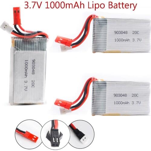 3pcs RC Drone Lipo Battery 3.7V 1000mAh SM / JST plug For H11D HQ898 RC Quadcopter Drone Battery Boat Car 3.7V lipo Battery