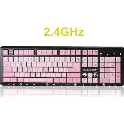 2.4GHz Wireless laptop desktop keyboard computer slim cartoon cute pink wireless KT cat keyboard For Girl