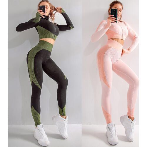 Seamless Women 2 Piece Set Push Up Leggings Top Bra Yoga Sport Fitness Set Clothes Yoga Gym Suit Crop Tops High Waist Leggings