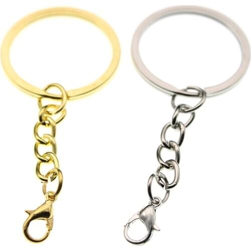 20pcs/lot 30mm Keyrings Split ring with Lobster Clasp Jewelry Keychain Key Ring Silvery Key Chains Gold Rhodium Color