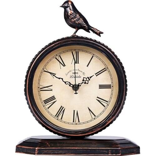 American Style Antique Iron Silent Clock Stopwatch Personal Desktop Clock Bedside Table Clock Matte Baking Varnish Clock ZA302