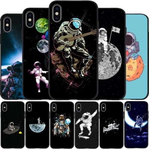 Astronaut black Silicone Phone Case For iPhone 12 XR XS Max 5 5S SE 2020 6 6S 7 8 PLUS X 11Pro Max 11 Cover