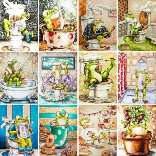 GATYZTORY Framed Cartoon Frog Animal Painting By Numbers Kits Diy Gift For Adults Calligraphy Painting Acrylic Paints 40x50cm