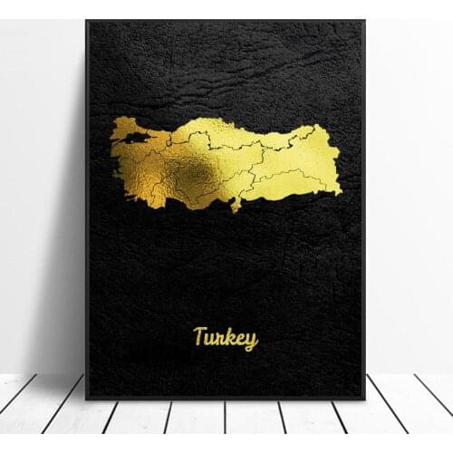 Hd print Golden Map Art Turkey Canvas painting wall art Poster for living room Home Decor Painting Frame