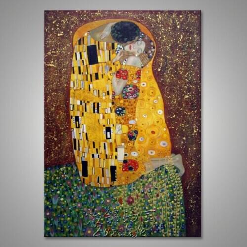 Gustav Klimt Oil painting Canvas Paintings Wall Art pictures For Living Room home decor Hand painted The Kiss lover wall decor09