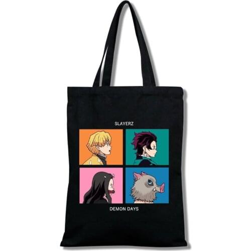 Kawaii Demon Slayer: Kimetsu No Yaiba Anime Shopping Bag, Shopping Bag, Travel Bag, Canvas Bag, Tote Bag, White Beach Bag