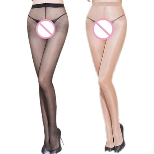 Women 20D Oil Shiny Bright Footed Pantyhose Shimmery High Waist Seamless Tights Sexy Perspective Sheer Silky Stockings