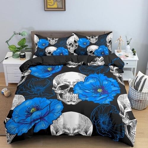 3D Skull Digital Printing Duvet Cover Set With Pillowcase Flower Butterfly Adult Bedding Sets Single/Double/Queen/King Full Size