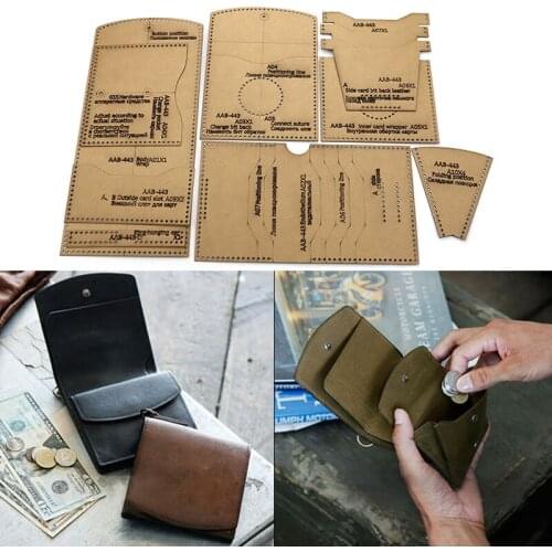 Leather Short Wallet Making Kraft Paper Template, DIY Leather Coin Pocket Sewing Design Stencil, Handmade Drawing Mould Supplies