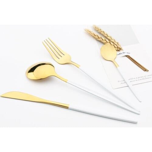 4Pcs White Gold Cutlery Set Stainless Steel Dinnerware Set Gold Flatware Forks Knife Spoons Wedding Silverware Set Dropshipping