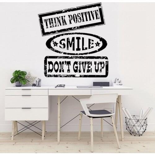 Think Positive Smile Don't Give Up Phrases Vinyl Wall Sticker Decal Teamwork Office Wall Decor Shape Lettering Wallpaper LL815