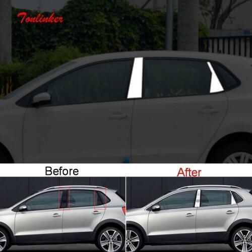 Tonlinke Cover Case Sticker For Volkswagen POLO Hatchback 4 pcs New Stainless Steel Car styling Special Door Pillar light Bar
