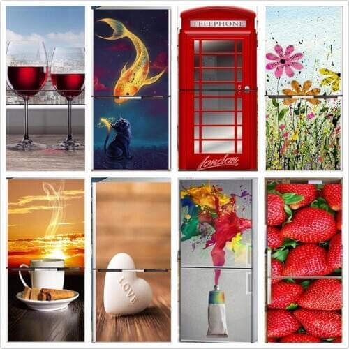 PVC Refrigerator Sticker Wallpaper Self-adhesive Waterproof Fridge Door Decal Poster Kitchen Home Design Decor Art Mural60x150cm