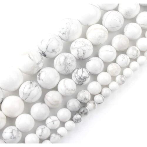 Natural White Turquoise Round Loose Stone DIY Bracelet Necklace Jewelry Making Gemstone Design