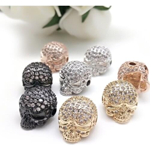 Wholesale 1Pcs Retro Zirconia Skull Spacer Beads Charm For DIY Men Bracelet Making Jewelry Making Accessories
