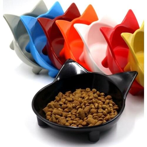 Pet Dog Bowl Cat-shaped Non-slip Feeder Colored Melamine Tableware Puppy Cat Durable Feeder Drinking Plate Dish Pet Supplies