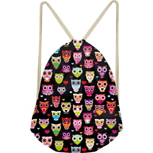 HaoYun Cartoon Owl Pattern Daily Backpack Sack for Girls Kawaii Animal Small Drawstring Bags Ladies Travel Shoes Storage Bags