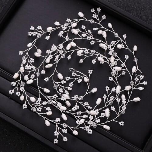 Wedding Hair Accessories Freshwater Pearl Headband Long Silver color Bridal Headpiece Hair Vine tiara Wedding Hair ornaments