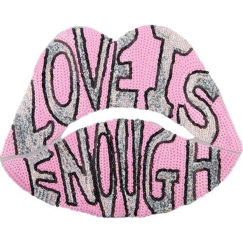 Pink Lipstick Love Letter Sequin Applique Sew On Patches Embroidery Stickers Badges Decor For Clothes Bag T Shirt Jeans Jacket