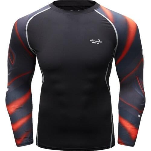 New Style Digital Printed Shirts For Men Fitness Rash Guard Running Long Sleeve