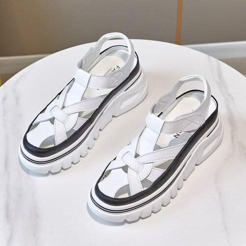 Baotou Sandals Women 2021 New Summer Velcro Ladies Thick-soled Platform Sandals with Roman Womens Sandals Internal Increase