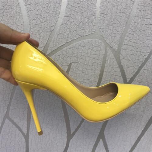 Fashion free shipping lady women yellow Patent leather Poined Toe Stiletto high heel pump HIGH-HEELED SHOES Wedding Shoes
