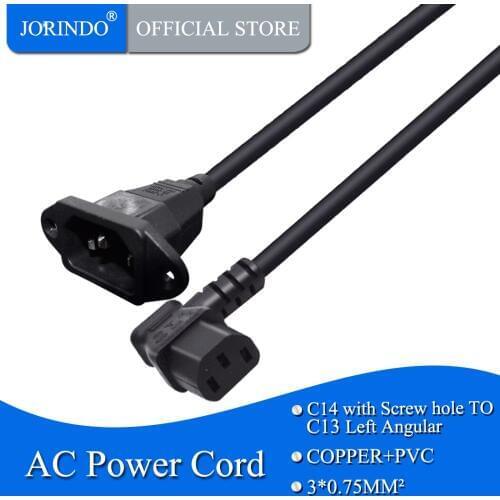 JORINDO 0.6M/1.9FT Extend C14 to C13 power supply extension cable, IEC320 C14 with Screw hole to C13 left angular AC power cord