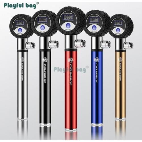 Playful bag Bicycle High Pressure Pump Portable pump with hydraulic pressure gauge US nozzle for basketball Bike Equipment FA10
