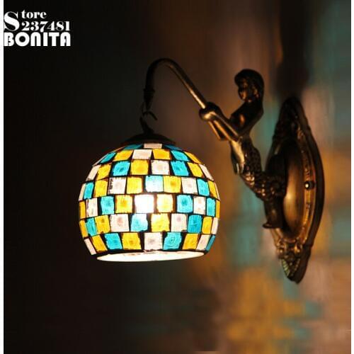 Bohemian Style vintage wall light for bedroom Pure Handmade Industrial Wall Lamp Colorful Mosaic Glass Shell Sconces Lamps