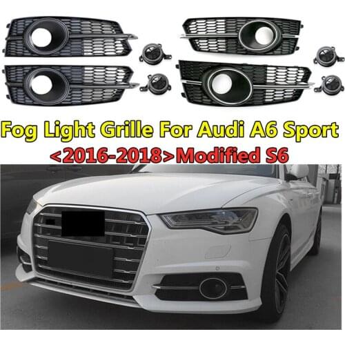 WL 2pcs Car Front Lower Bumper Cover Fog Light Grille For Audi A6 Sport Modified S6 Acc 2016 2017 2018 Refitting Foglamp Frame