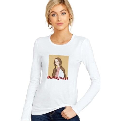 SXYTXE Women Basic Long Sleeve Crew Neck Buisejnasi Printed T-Shirt Casual Fitted Cotton Tops
