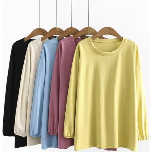 Plus Size T-Shirt For Women XL-4XL Long Sleeve Round Neck With Solid Color Simple Style Large Size Simplicity Tops In Autumn