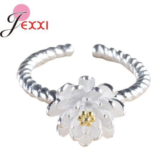 New Korean Trend 925 Sterling Silver Lotus Flower Rings For Women Adjustable Size Rings Fashion Wedding Jewelry Anillos Mujer