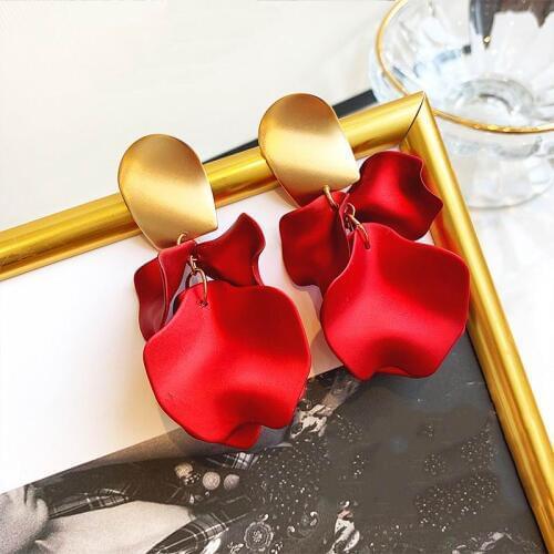 Sexy Statement Red Flower Petal Earrings For Women New Hot Jewelry Pendientes