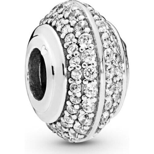 Authentic 925 Sterling Silver Bead Sparkling Pave Charm Fit Fashion Women Pandora Bracelet Bangle Gift DIY Jewelry