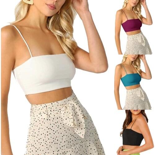 2021 New Womens Tops, Sleeveless Square Neck Vest Solid Color Thin Shoulder Strap Camisole for Female