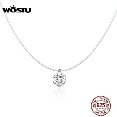 WOSTU Dazzling Crystal Necklaces 925 Sterling Silver Pendant Long Chain Link For Women Wedding Original Fashion Jewelry CQN332