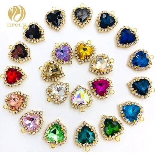 Free shipping 12mm heart single loop gold base flatback glass crystal button DIY Pendant/necklace/Jewelry/Bracelet/accessories