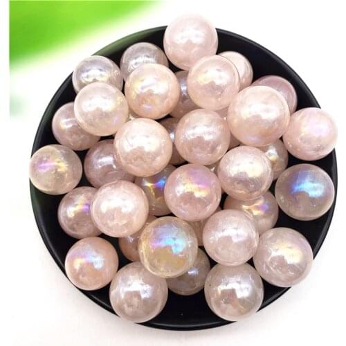 1/2pcs Aura Titanium Electroplated Pink Rose Crystal Quartz Ball Natural Crystal Sphere Ball Home Decoration Natural Stones