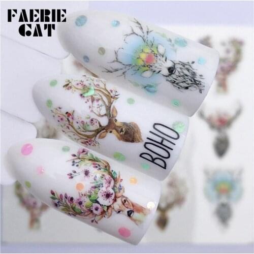 1 Sheet Nail Sticker Pink Flower Decal Animal Flamingo Deer Butterfly Water Transfer Slider for Manicure DIY Nail Art Decoration
