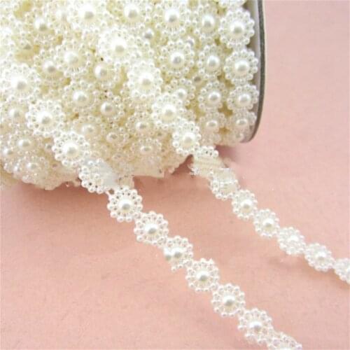 100cm Lace Pearl Beaded Sun Flower Trim Ribbon Sewing Wedding Bridal Dress Decor